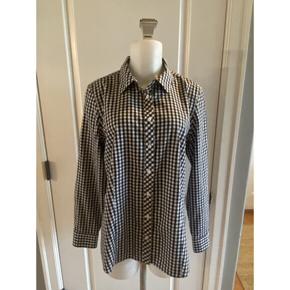 Talbots Size 12 Shirt Top Black White Check‎ Button Up Long Sleeve Collared - Picture 1 of 9